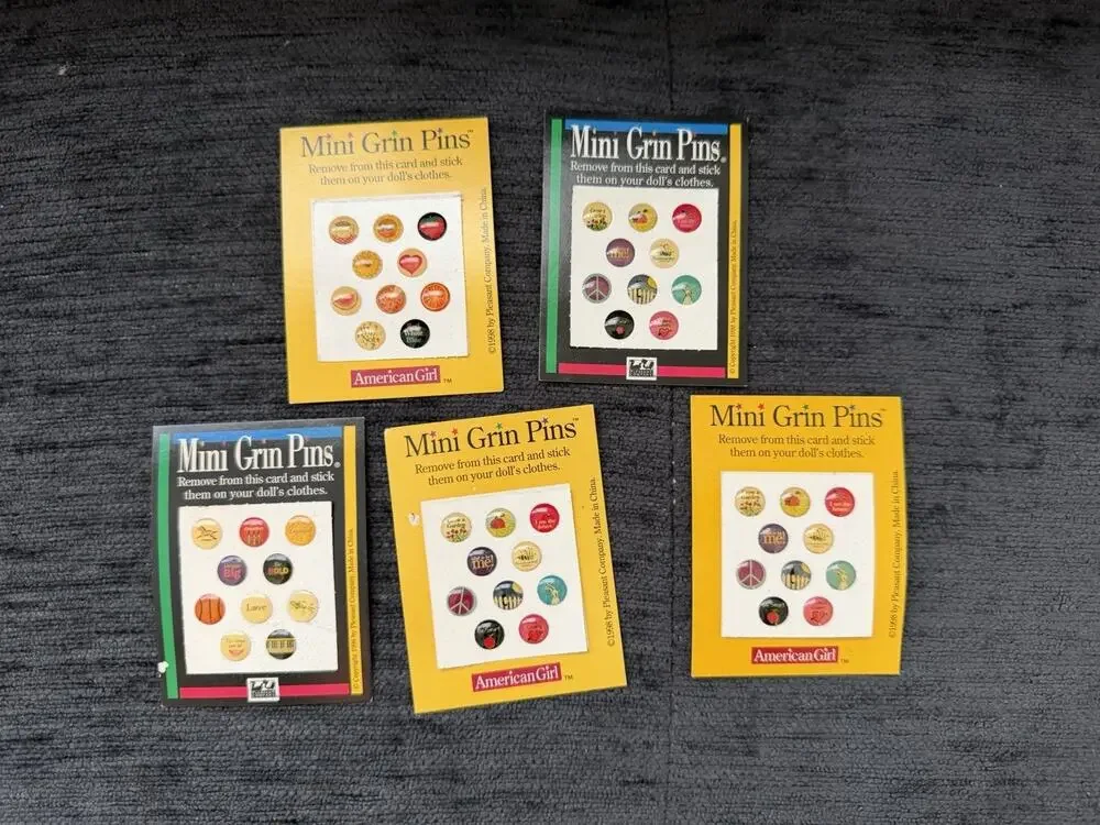 5 New Vintage Pleasant Company American Girl Doll Mini Grin Pins Stickers